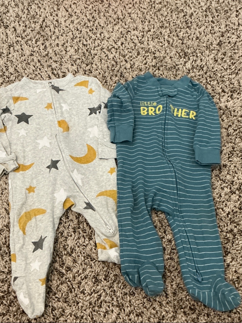 Bundle of One-Piece Footed Pajama - Gray Moon & Teal Stripes